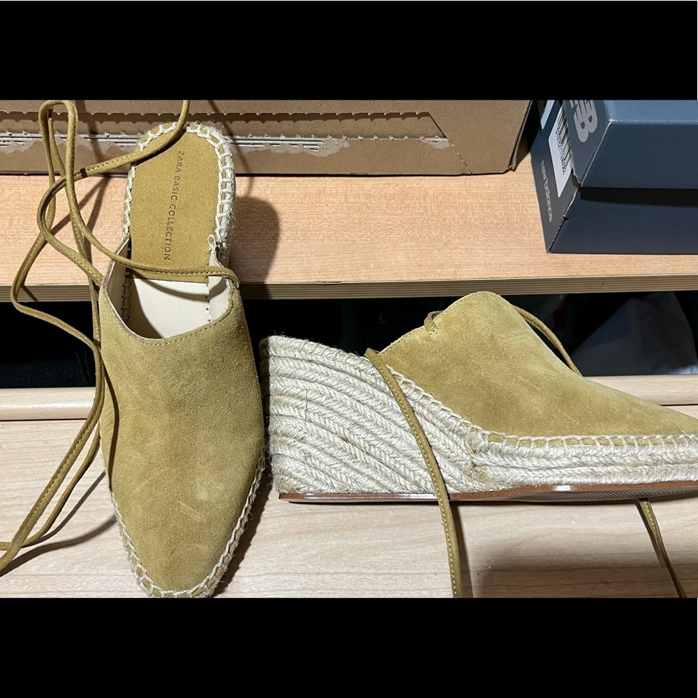 Zara real suede lace up sandals